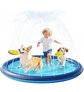 QPAU Splash Pad with Flying Disc for Dogs &amp; Kids – 67" Extra-Thick 0.52mm Non-Slip Sprinkler Pool...