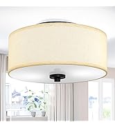 Lodstob 2-Light Flush Mount Ceiling Light Fixture, 12” Modern Close to Ceiling Light with Beige F...