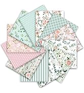Whaline 12Pcs Spring Cotton Fabric Bundles 18 x 22 Inch Floral Greenery Printed Fat Quarters Pink...
