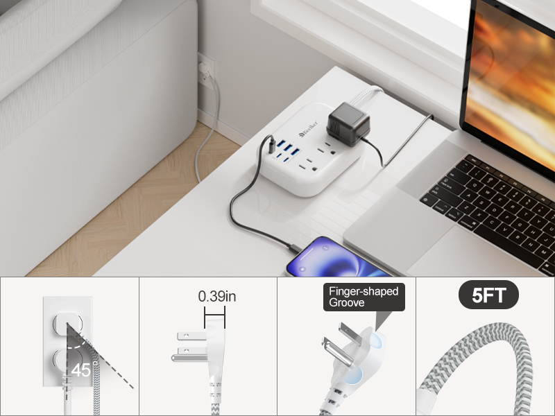 6 usb travel power strip with 5ft extension cord