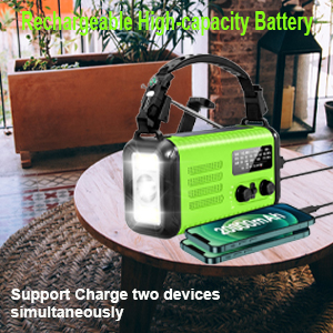 2 devices can be charged, 20000mah weather radio, power bank, emergency radio