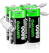 WAVYPO 8800mAh Rechargeable D Lithium Batteries with Included USB-C Charging Cable, Rechargeable ...