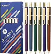 Pur Pick Gel Pens Black Ink Pens for Office 6 Pack,0.7mm Point Pen Smooth Writing Quick Dry Retra...
