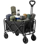 OVENTE Collapsible Foldable Wagon, 220lbs Weight Capacity, Black WFU011B | Heavy-Duty Fabric and ...