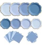 Blue Plates and Napkins Party Supplies for 20 Guests, Dusty Blue Scalloped Paper Plate with Gold ...