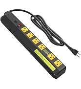 JUNNUJ Heavy Duty Metal Power Strip 20 Amp, High Amp Surge Protector 6 Outlet, 20A Power Strips W...