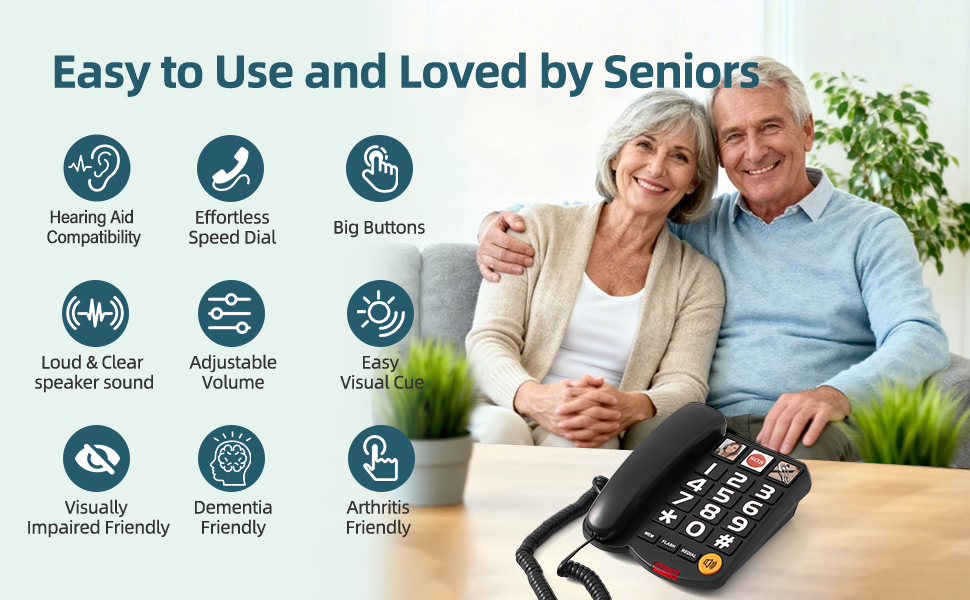 Corded Big Button Phone for Seniors,Configurable Picture Buttons,Extra Loud Ringer,Adjustable Volume