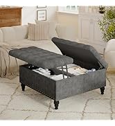 Large Square Ottoman with Storage Ottoman Coffee Table, Versatile Lift-Top Foot Stools Ottomans i...