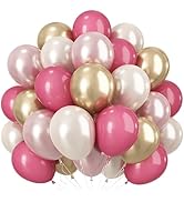 Double Stuffed Rose Balloon, 50 Packs 12 Inch Pearl Pale Pink Pearl White Balloon and Metallic Go...