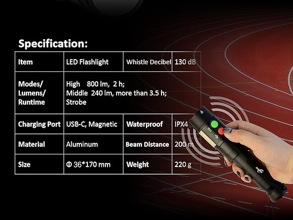 electronic whistle wand flashlight traffic training USB C magnetic rechargeable 2002E