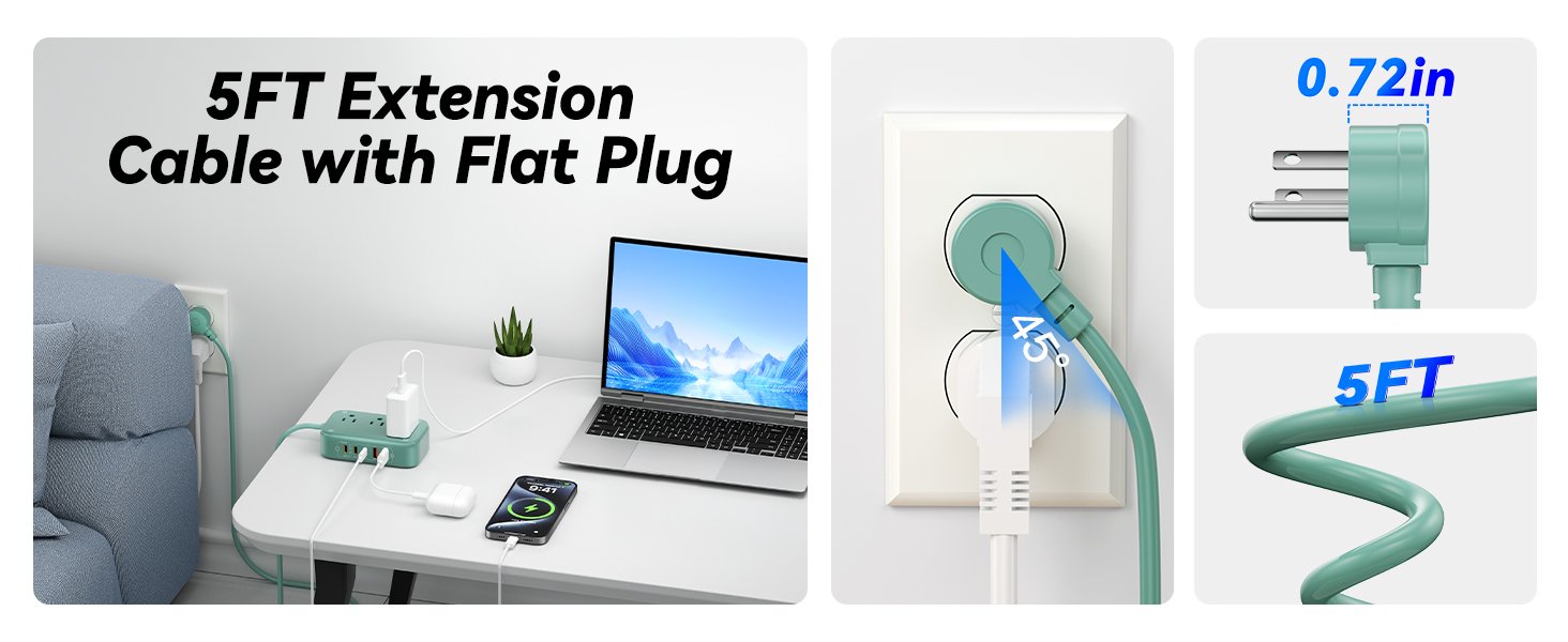 5FT Extension Cable with Flat Plug