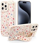 Jefonha Case for iPhone 15 Pro Max Silicone Phone Case with Strap for Women Girls Cute Floral Flo...