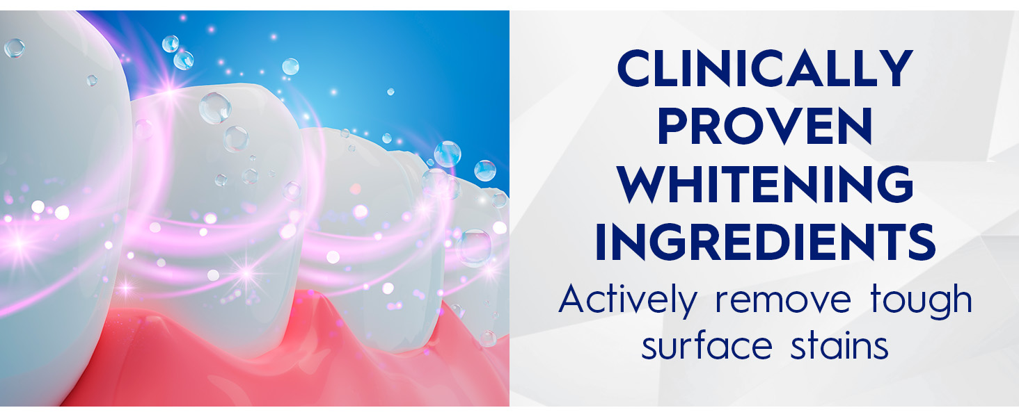 Clinically proven whitening ingredients actively cleaning teeth.