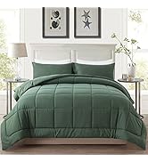 DOWNCOOL All Seasons Sage Green Bedding Comforters &amp; Sets with 2 Pillow Cases -3 Pieces Bed Set Q...