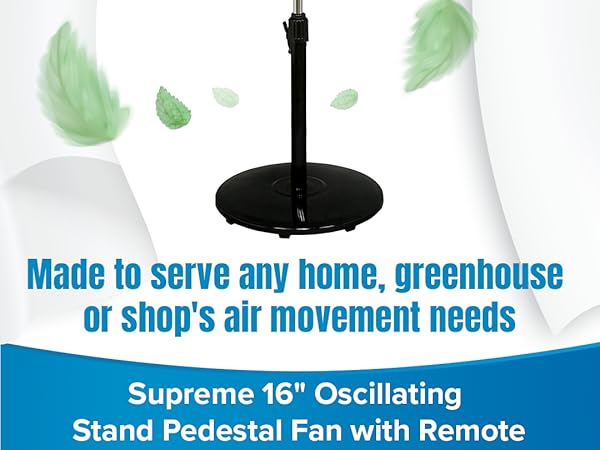 Hurricane Supreme 16" 3 Speed Oscillating Stand Pedestal Fan with Remote, Black