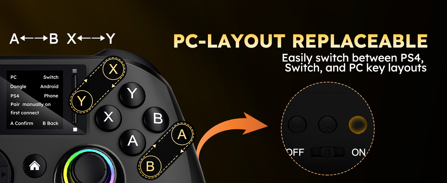 This wireless controller for ps4 Supports one-click switching of A, B/X, Y keys