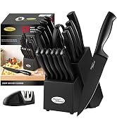 Kitchen Knife Set with Block and Sharpener MA23, 17 Pieces Knife Block Set Stainles...