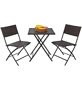 FDW Patio Furniture 3 Piece Folding Rattan Chair Wicker Outdoor Conversation Sets Foldable Coffee...