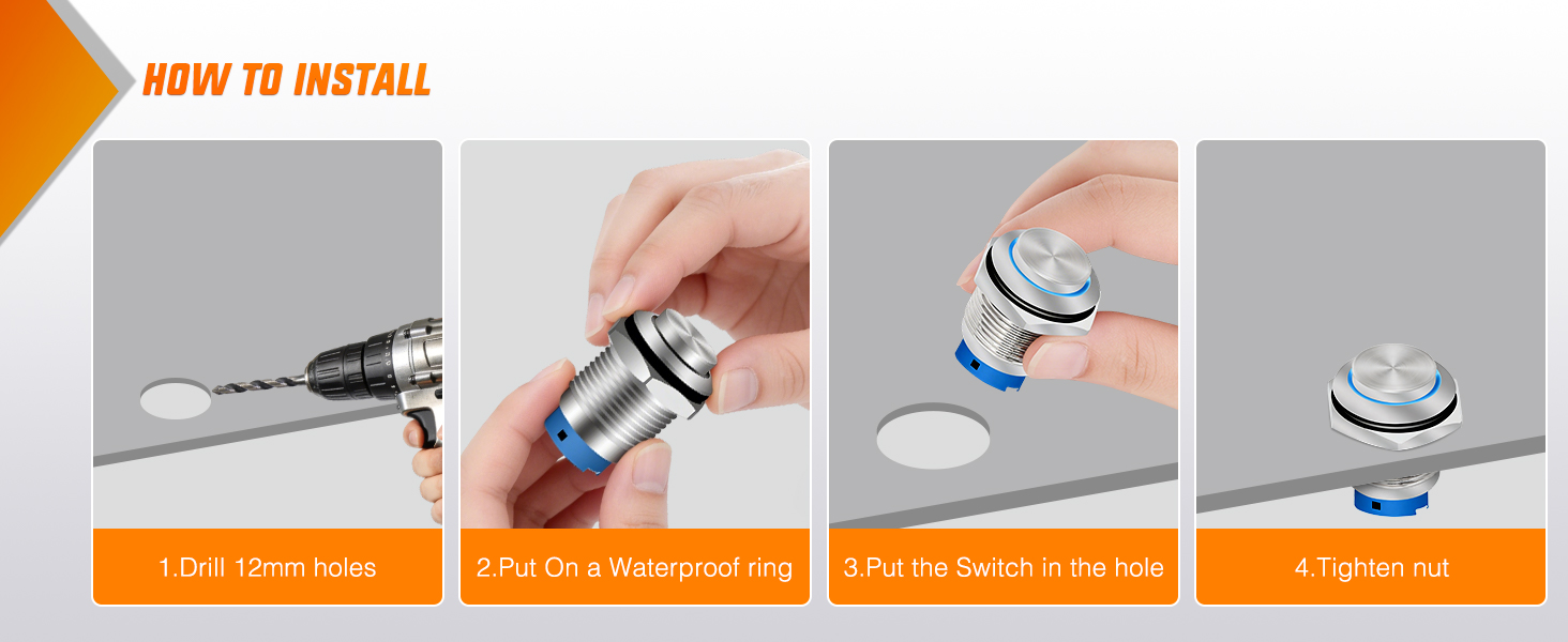 12mm 12V Waterproof ON Off Latching Push Button Metal Switch