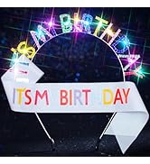 Aceorna Light Up Its My Birthday Crown and Sash LED Rhinestones Headbands Glitter Birthday Hair A...