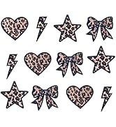 12pcs Leopard Iron on Patches Leopard Print Bow Heart Star Lightning Bolt Patches for Clothes Jea...
