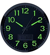 Plumeet Night Light Wall Clock, 14’’ Large Bedroom Wall Clocks with Glowing LCD Display, Silent B...
