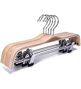 JS HANGER Wooden Pant Hangers, 5-Pack Light Weight Wood Skirt Hangers with Anti-Rust Hook and 2-A...