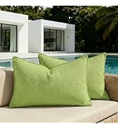 Fancy Homi Set of 2 Waterproof Lumbar Soft Chenille Decorative Outdoor Throw Pillow Covers Solid ...