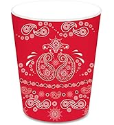 OXYLIPO 8 Pieces 9oz Red Bandana Paper Cups Disposable Cups Western Cowboy Paisley Paper Cups Bab...