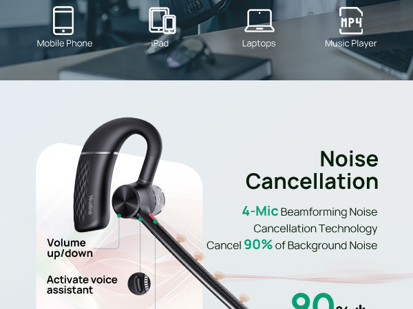 Bluetooth headset with noise cancelling microphone