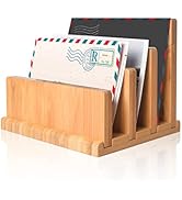 Bamboo Mail Organizer with Rubber Feets, wishacc Vertical Desk Letter/Envelope/File/Paper/Folder/...