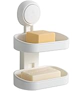 LEVERLOC Soap Dish Holder for Shower Double Layer Suction Cup Wall Mounted NO-Drilling Self Drain...
