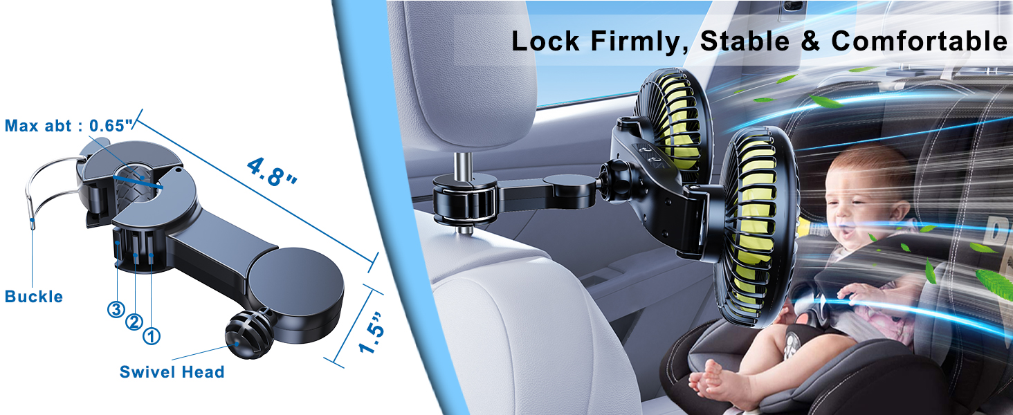 Nauttxon Stable and Comfortable Car Fan Battery Operated for Backseat Kids,Lock Firmly