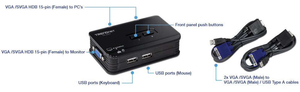 2-port KVM-Umschaltersatz , VGA, KVM