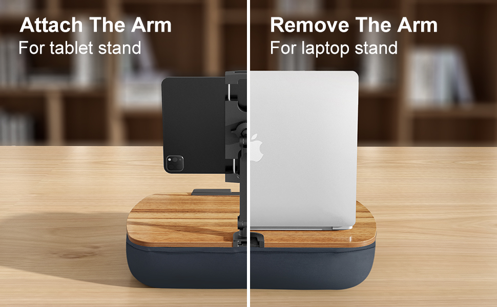 Attach The Arm For tablet stand,Remove The Arm For laptop stand