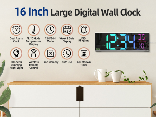 24 hour modern silent big extra large led display digital wall gym clocks