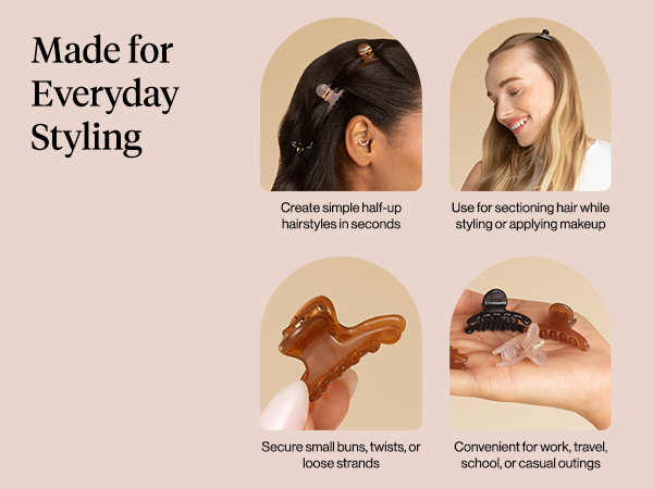 Kitsch Arched Small Hair Clips | Secure Hold Mini Hair Clips | Great For Styling Sections