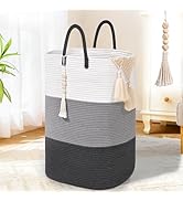 Woven Laundry Basket for Clothes,65 L Large Rectangle Laundry Hampers with Beads Tassel, Nursery ...