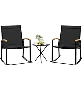 Shintenchi 3 Piece Outdoor Rocking Bistro Set, Textilene Fabric Small Patio Furniture Set, Front ...