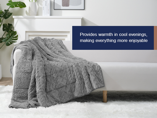 Ultra soft fuzzy blanket on couch, perfect for: Lounging, napping, watching tv, reading a book