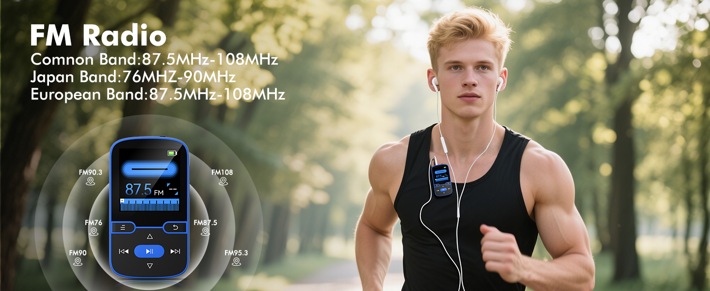 64GB MP3 Player Bluetooth 5.3 with Clip, HiFi Sports Music Player, 1.5 Inch Screen MP3 Player