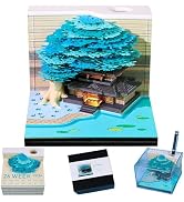 Cowenhey 3D Time Piece Calendar, 2026 Desk Calendar With LED Light, 3d Tree Memo Pad Creative Des...