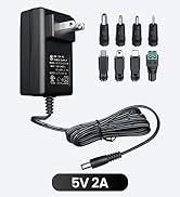 UL Listed 5V 2A 10W DC Power Supply Adapter with 8 Tips, AC to DC 5Volt 2A 1A 1.5A Wall Plug Char...