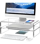 Egchi Clear Acrylic Monitor Stand Riser 2 Tier, 5.12 Inches High Clear Computer Desk Organizer Sh...