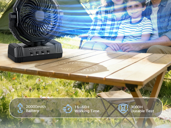 portable battery powered fan for camping outdoor patio rechargeable tent