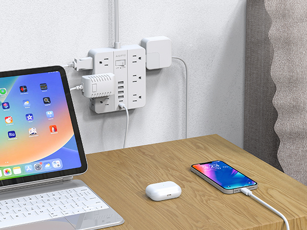 AOFO 18-in-1 power strip surge protector 12 outlets 6 usb ports white