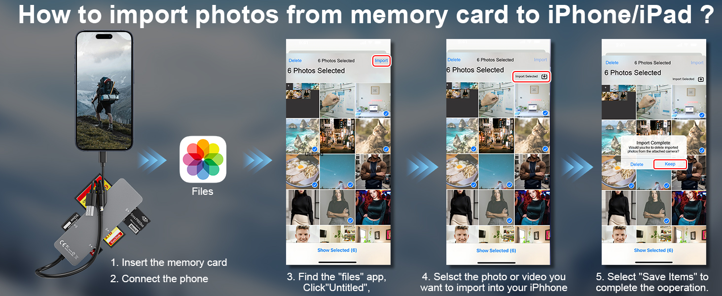 sd card reader for iphone, and how to export photos from iphone to memory card?