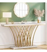 Tribesigns 59 inch Gold Console Table, Modern Entryway Table with Grid-Shaped Metal Base for Entr...