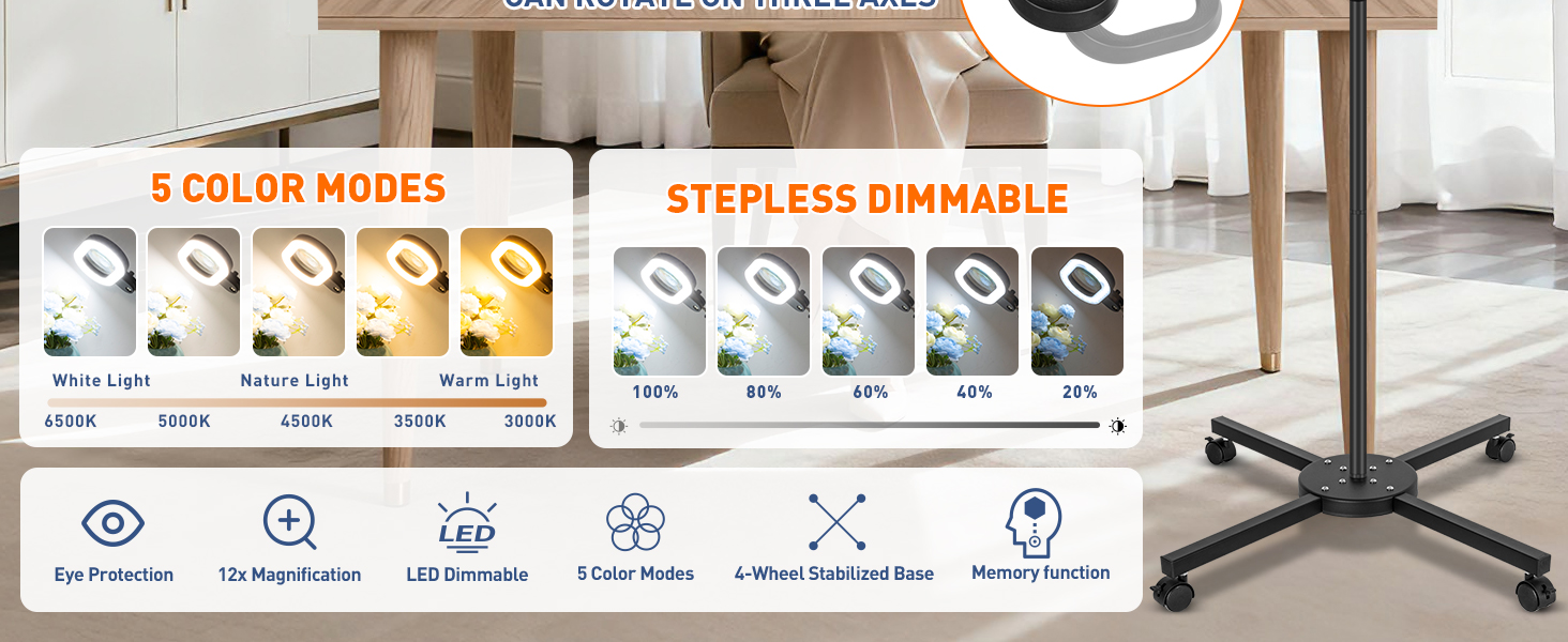 magnifying lamp glasses with light lighted with stand color modes with adjustable brightness level