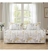 3 Piece Twin Daybed Cover Set - Floral Daybed Bedding - Cozy Double Sided Quilting Bedding - Cyan...